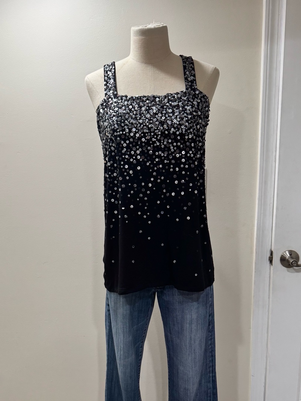 INC International Concepts Black Fabric Top - L